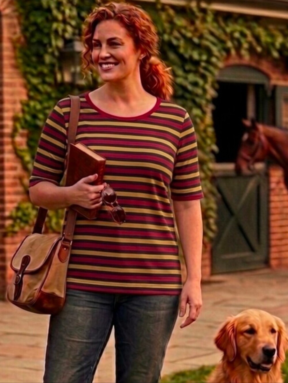 LuLaRoe 2XL Gigi Hunter GREEN! Maroon & Gold Extra Soft Striped Fitted Top